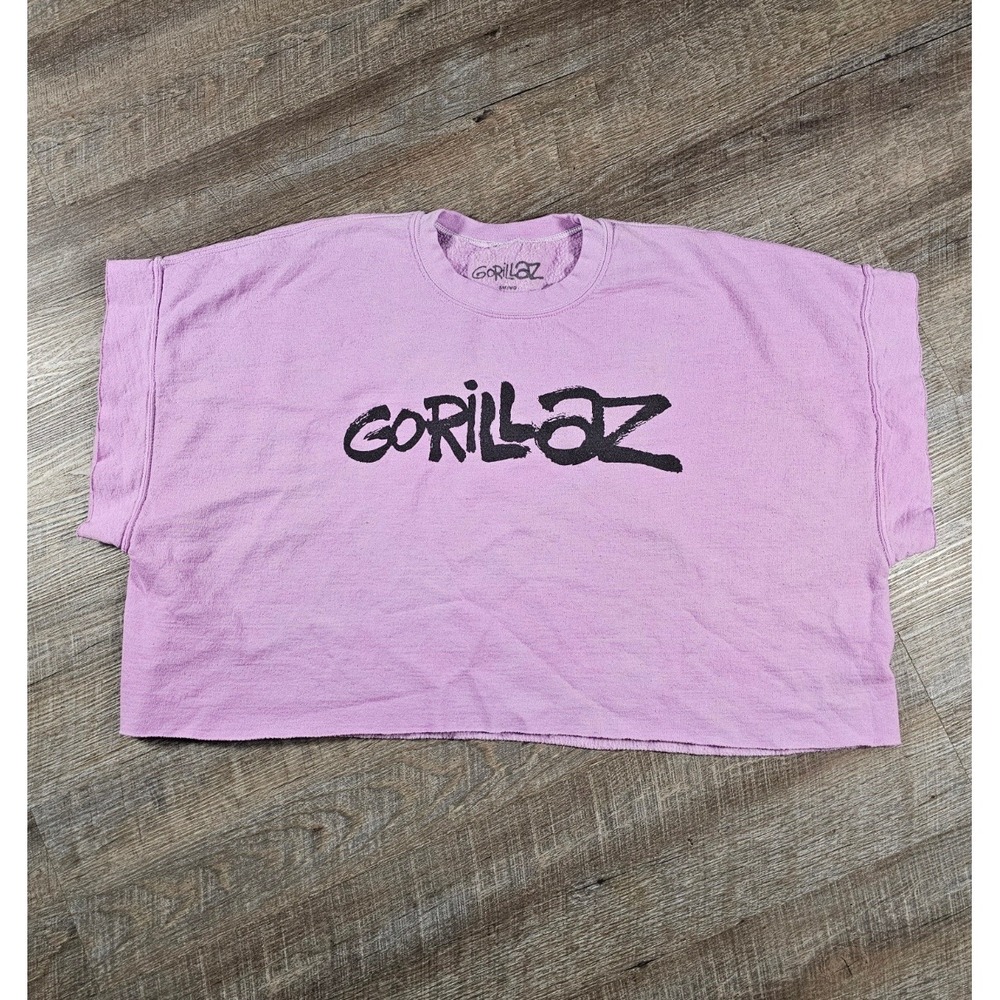 Gorillaz Band Sweatshirt Womens SM/MD Purple Short Sleeve Cropped Raw Hem Logo